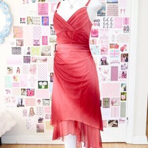 90s red pink glitter ombre mesh bodycon dress ruched